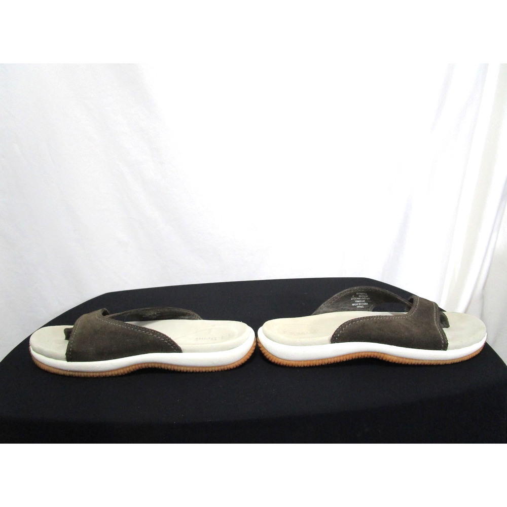 L.L. Bean Olive Green Suede Leather Toe Loop Slide Sandals Women Sz 8 - Picture 10 of 11
